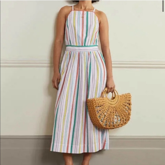 Boden Stripe Halterneck Midi Dress Sweetcorn and Green Pepper- 6 Petite- NWT! - Picture 1 of 9